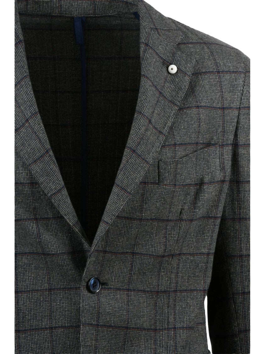 L.B.M. 1911 Rounded Cotton Jacket With Notch Lapels And Checkered Pattern