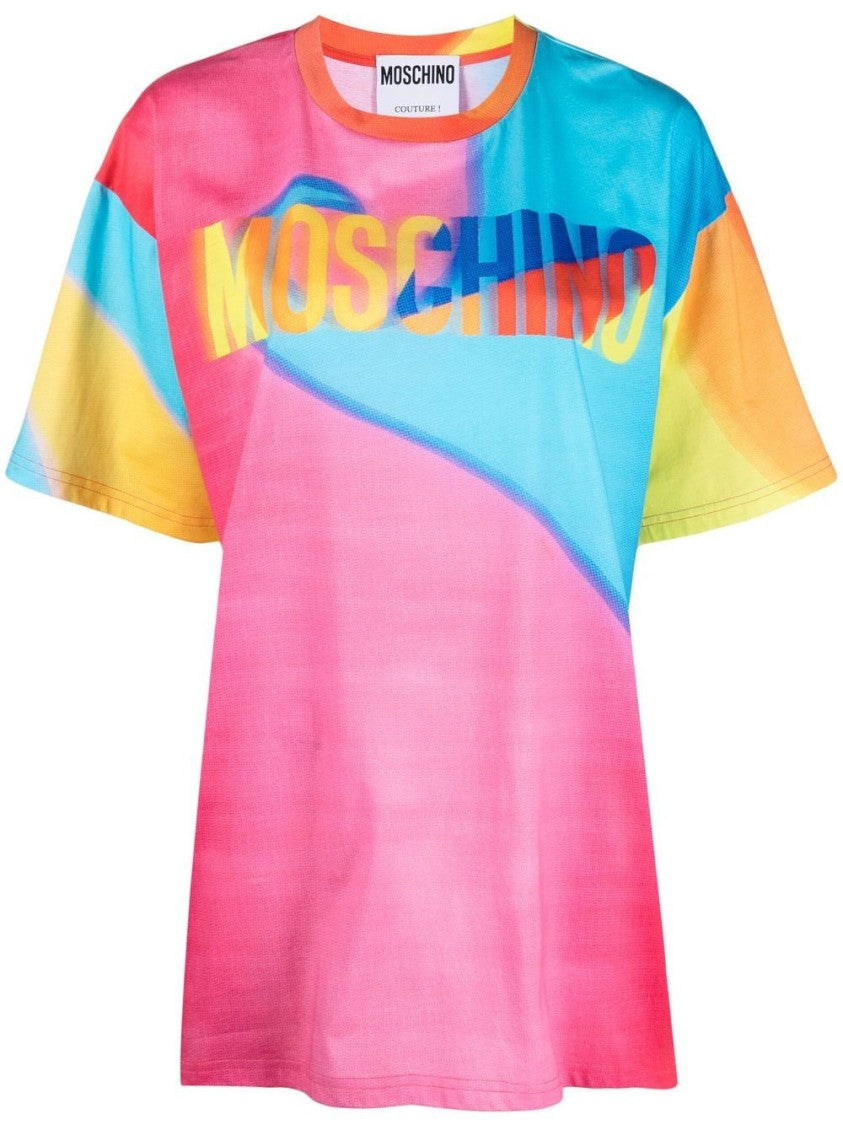 Moschino Vibrant Colorblock Short Sleeve T-Shirt With Gradient Logo