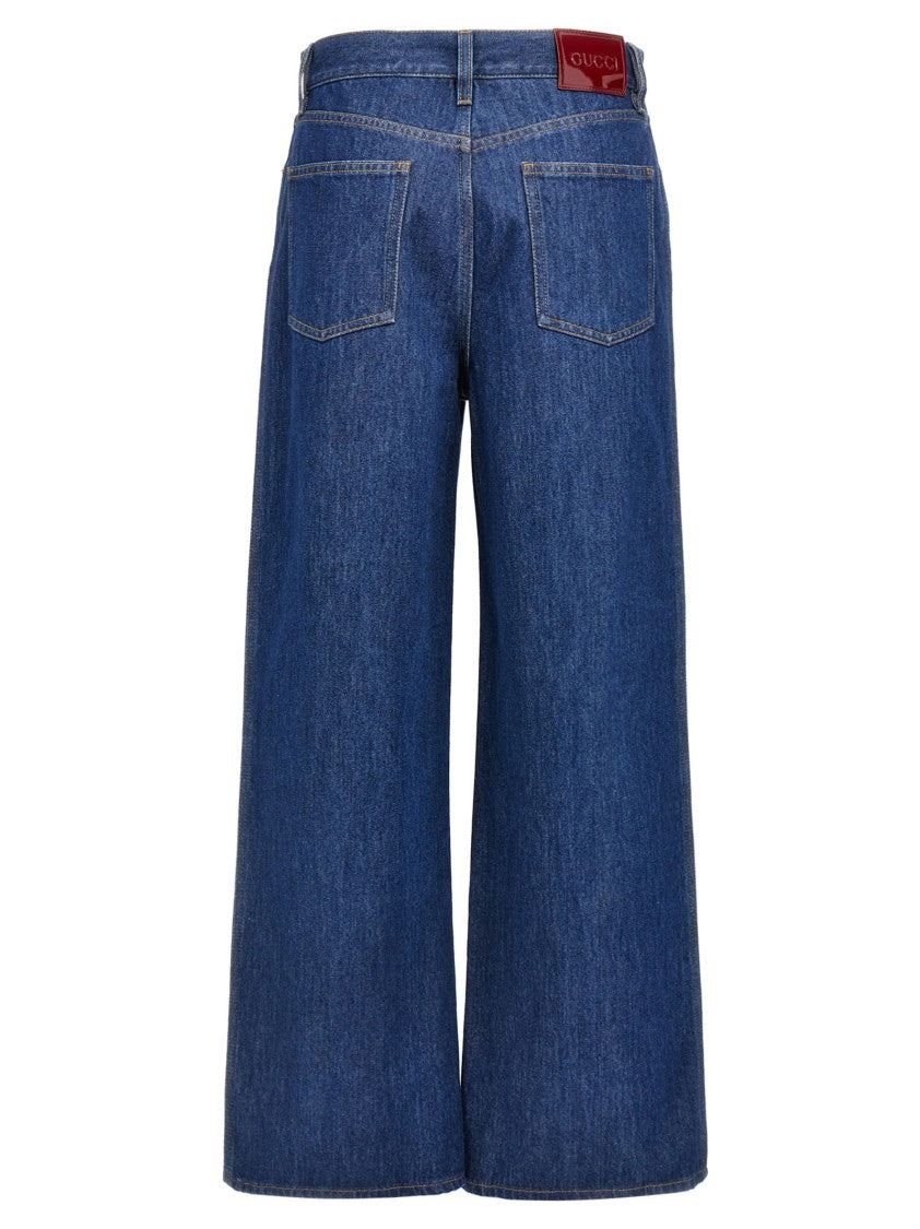 Gucci Loose-Fit Cotton Denim Jeans With Leather Logo Tag