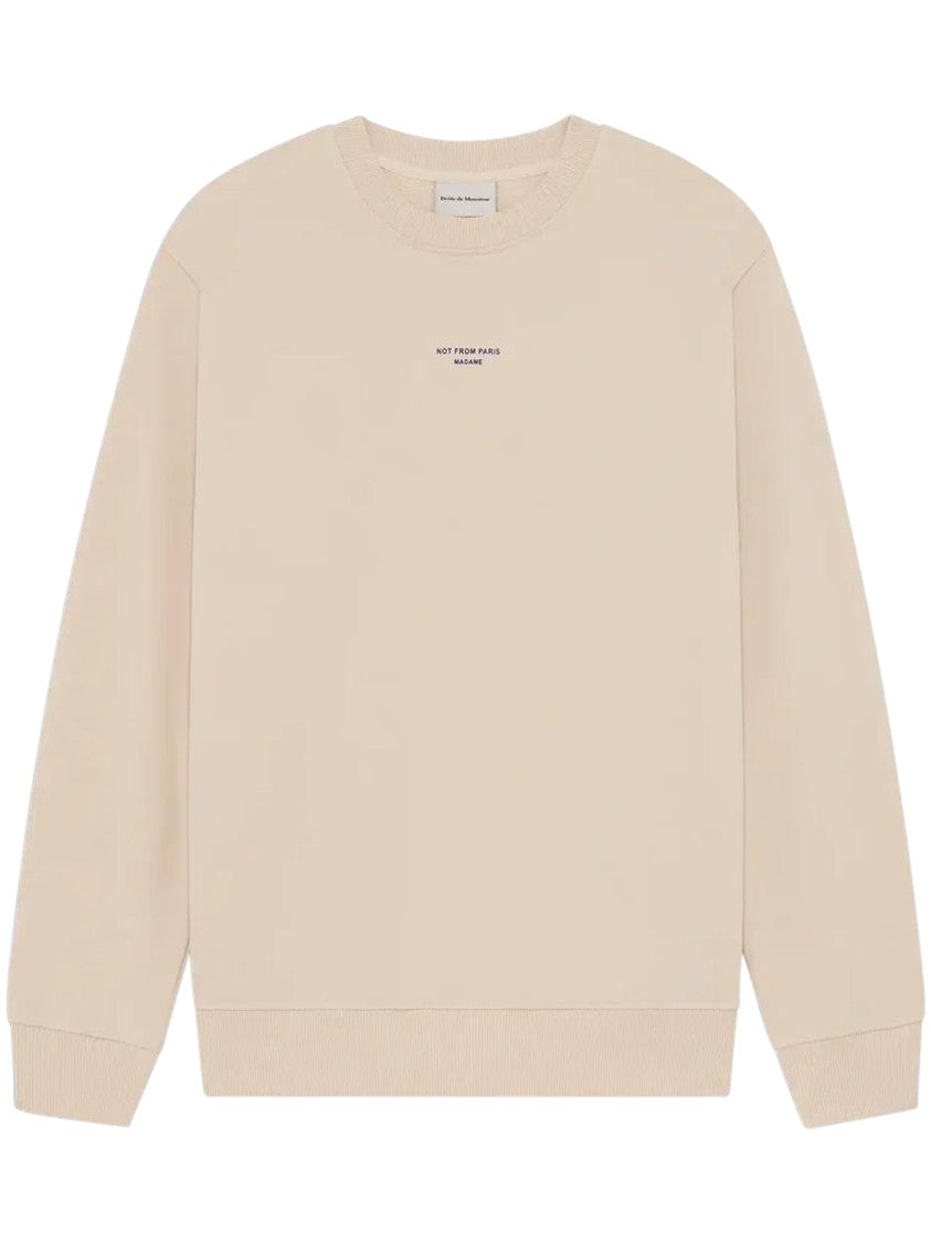 Drôle De Monsieur Minimalist Crew Neck Sweatshirt In Soft Beige
