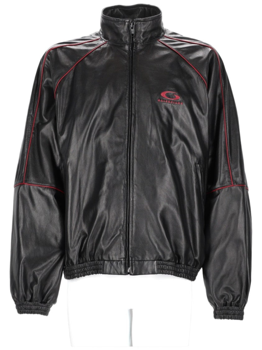 Balenciaga High-Collar Leather Track Jacket