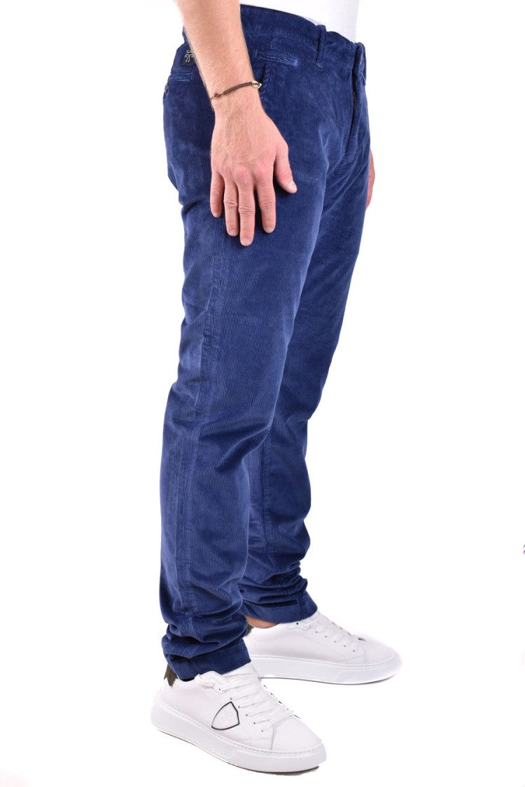 Jacob Cohen Tailored Dark Blue Trousers With Subtle Corduroy Texture