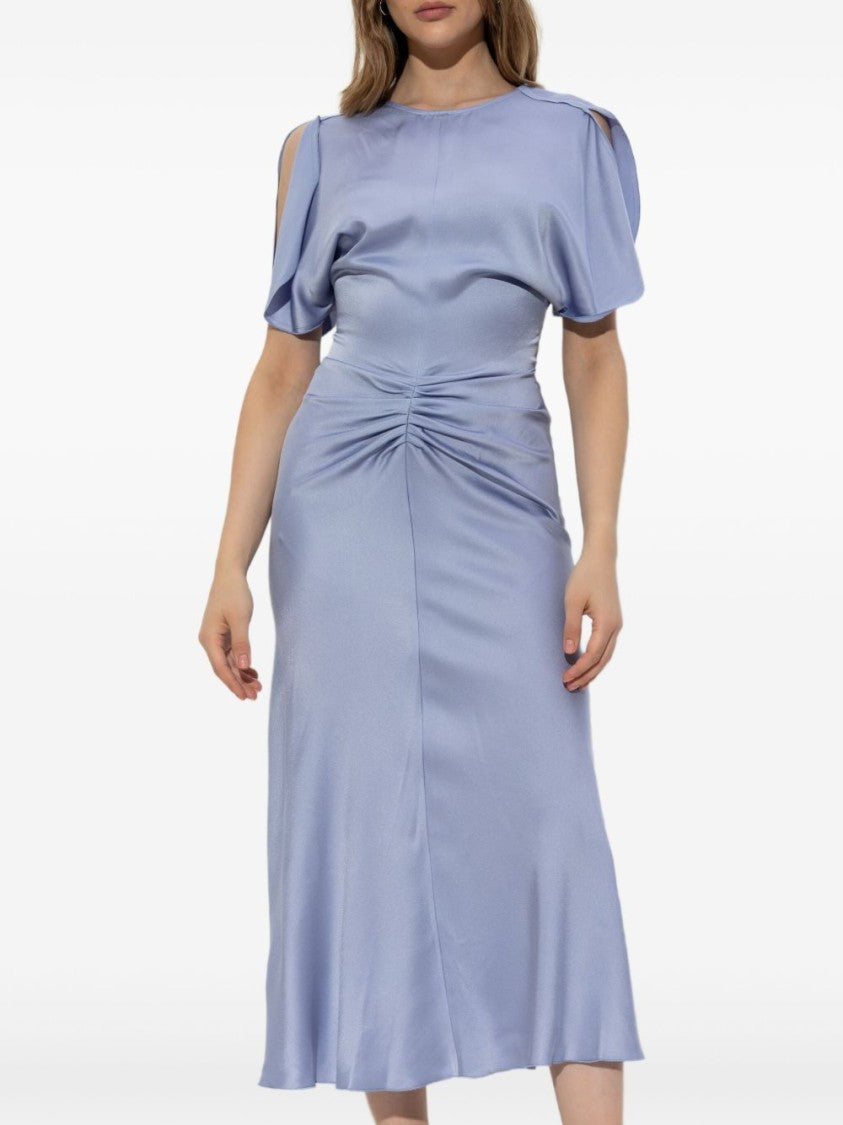 Victoria Beckham Ruched Midi Dress With Puff Sleeves