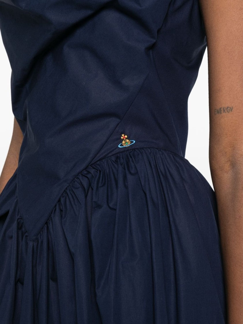 Vivienne Westwood Draped Neckline Blue Midi Dress With Structured Bodice