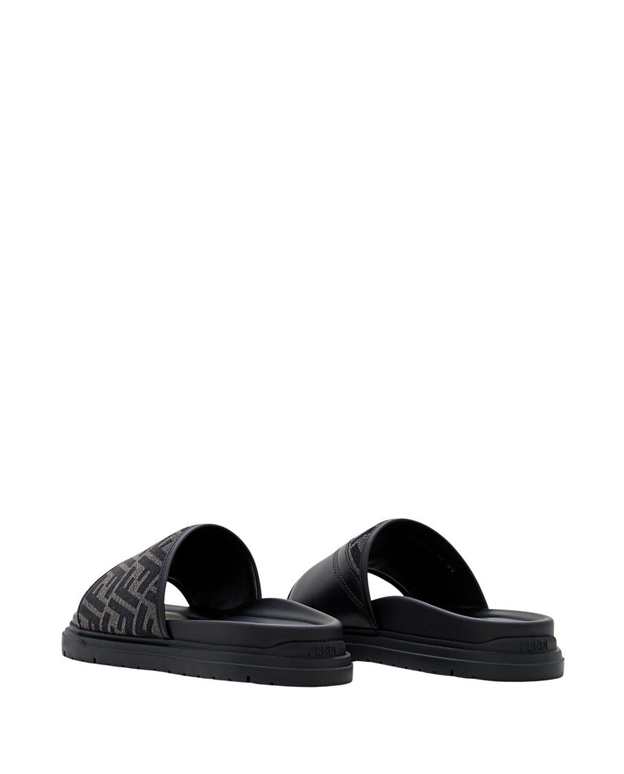 Fendi Padded Strap Sandals In Gray Ff Jacquard