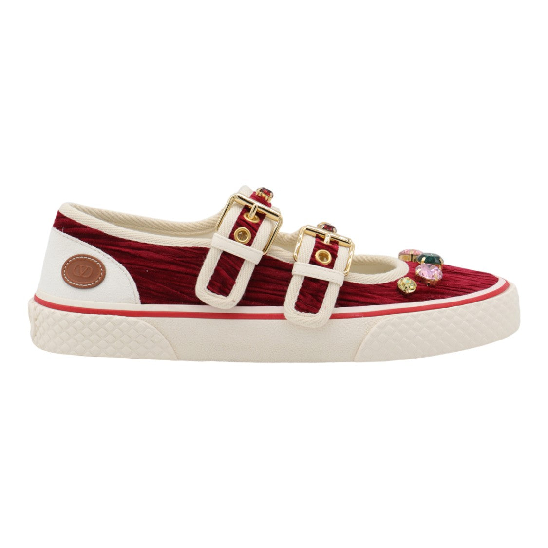 Valentino Garavani Textured Fabric Sneakers With Colorful Gem Embellishments