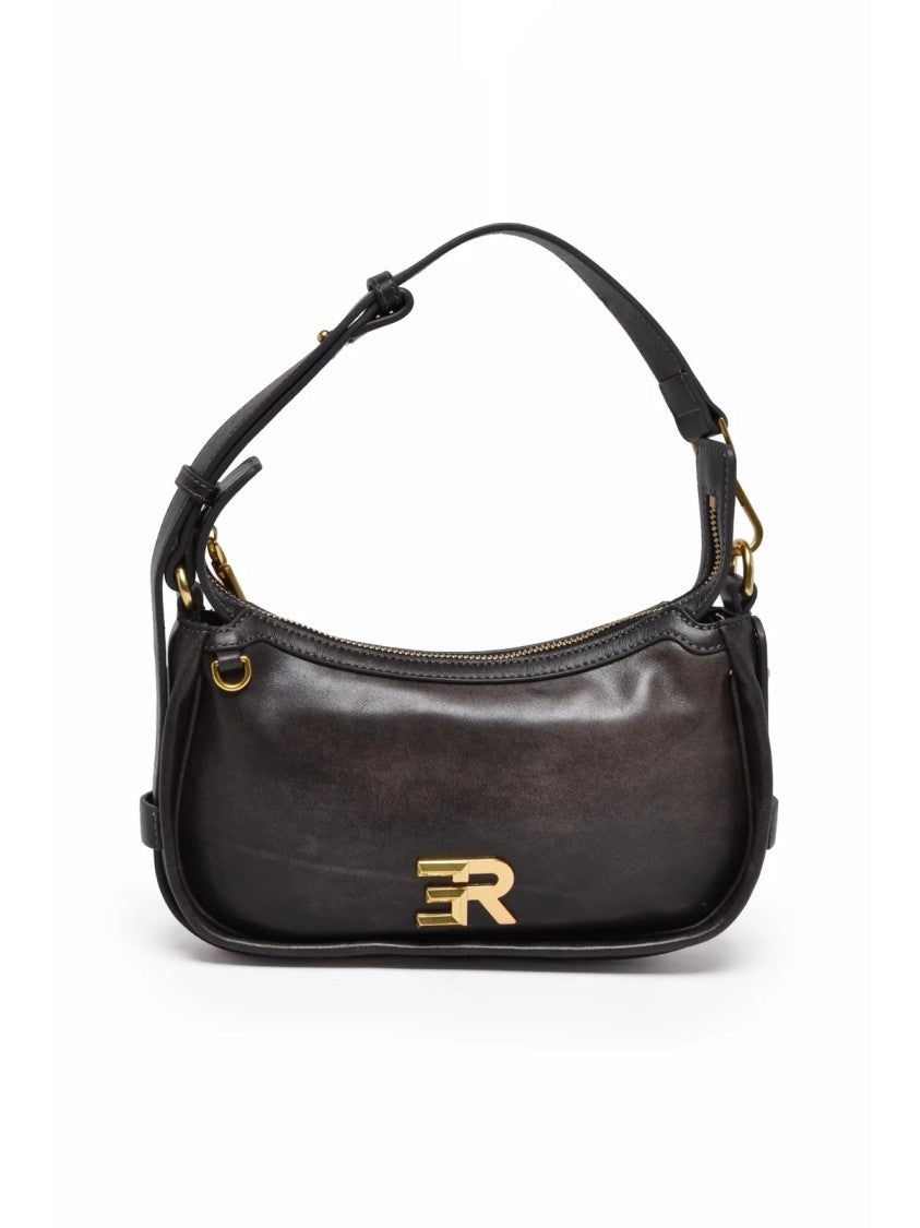 Ermanno Firenze Compact Brown Bovine Leather Shoulder Bag With Golden Accents