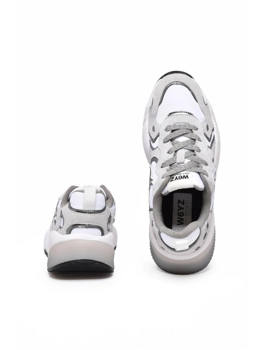 W6yz Just Say Wizz White/Grey Leather Chunky Sneakers