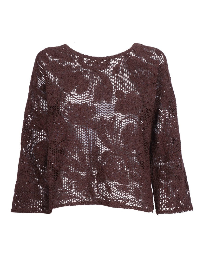 Kangra Cashmere Cropped Open Knit Sequined Top