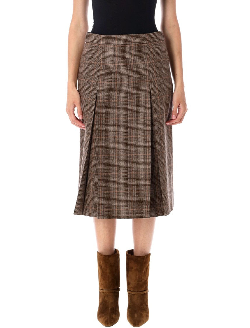 Saint Laurent Lainage Pleated Check Midi Skirt