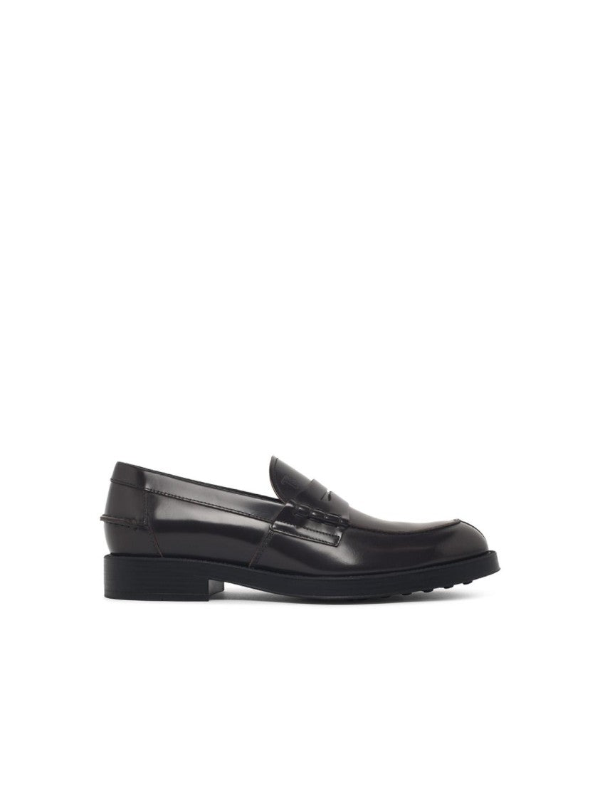 Tod's Brown Leather Loafers With Iconic Bezel And Embossed Details