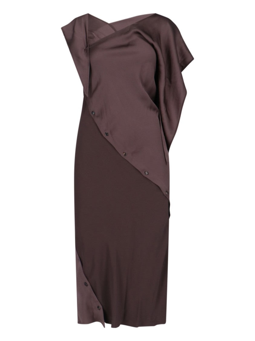 Setchu Maxi Dress "Origami" In Brown Satin Fabric