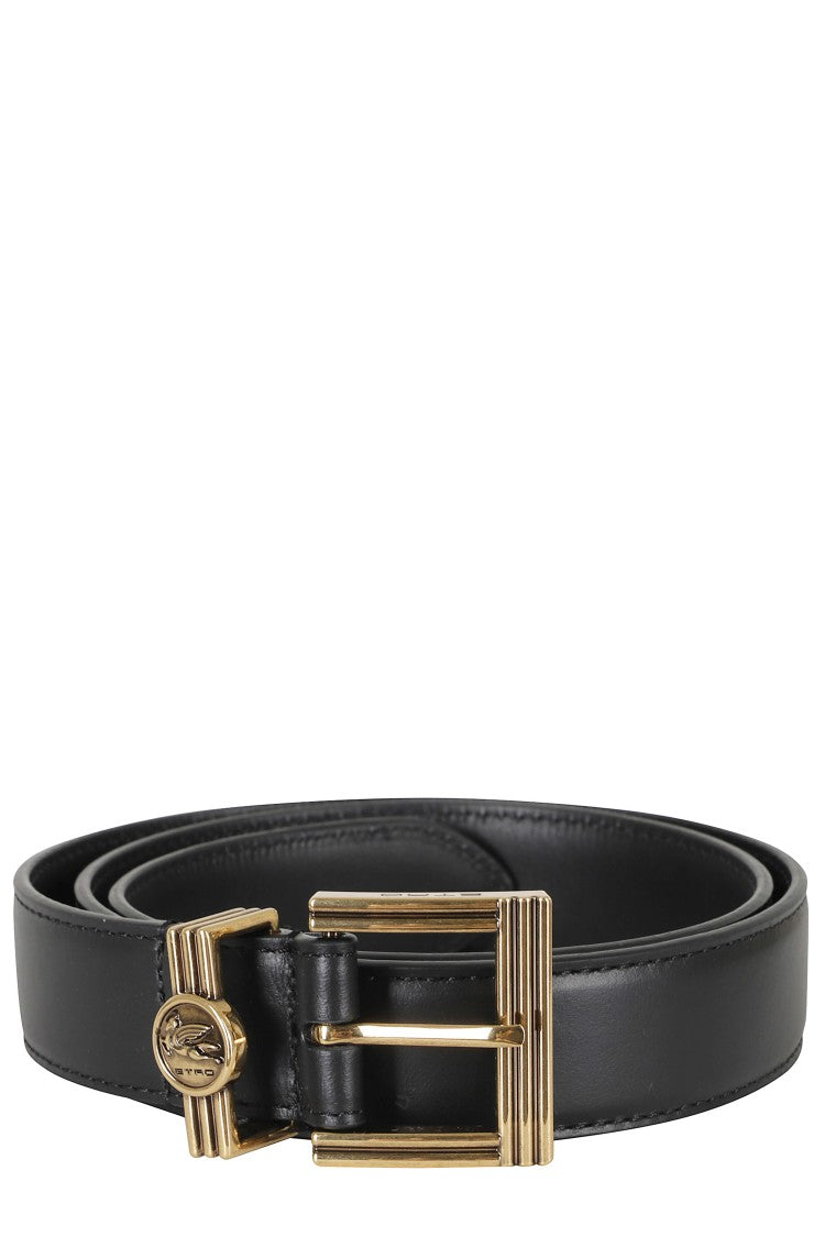 Etro Black Coin Logo Leather Belt