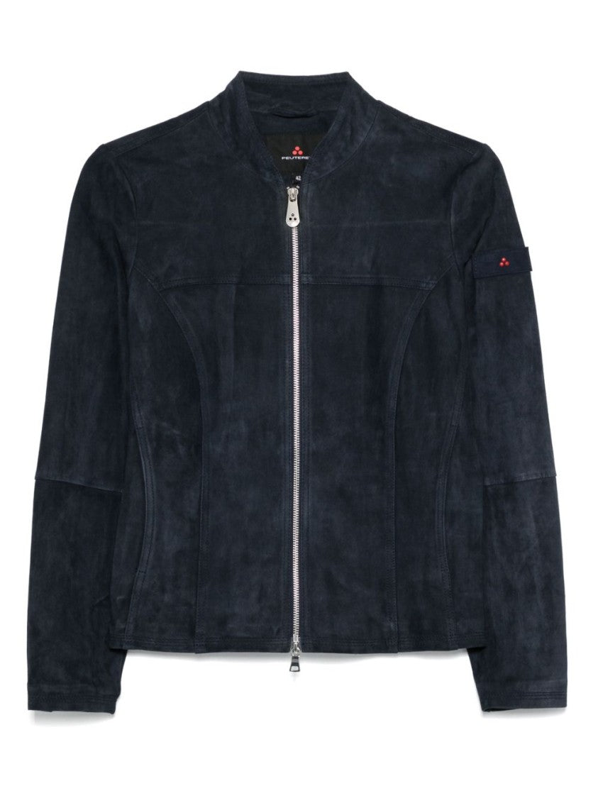 Peuterey Fitted Black Suede-Like Jacket With High Collar