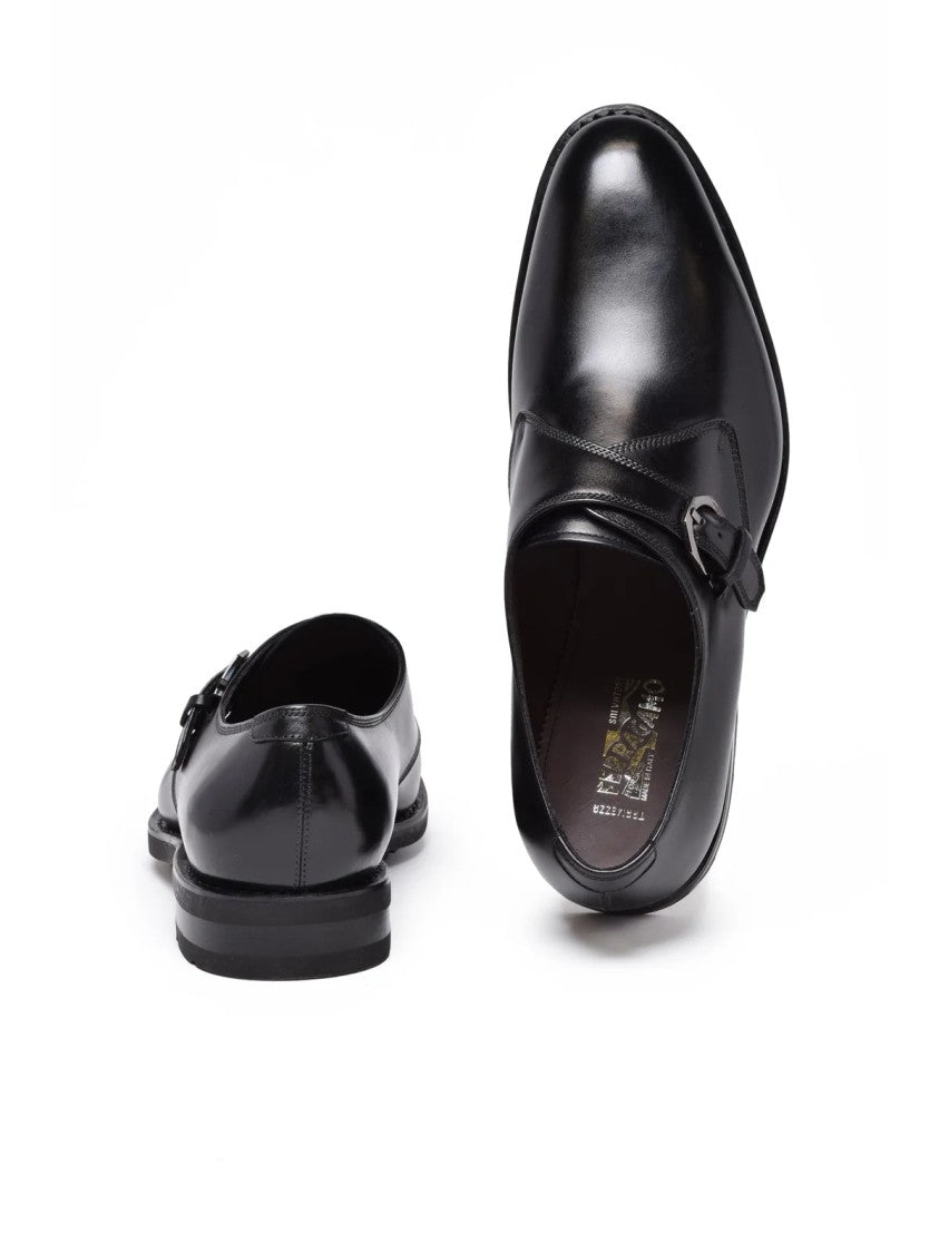 Salvatore Ferragamo Black Leather Monk Shoes