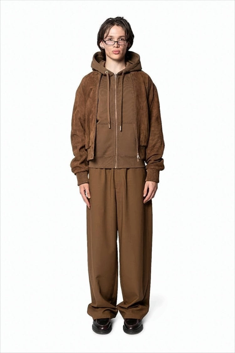 Ami Relaxed Fit Brown Goatskin Leather Jacket With Hood