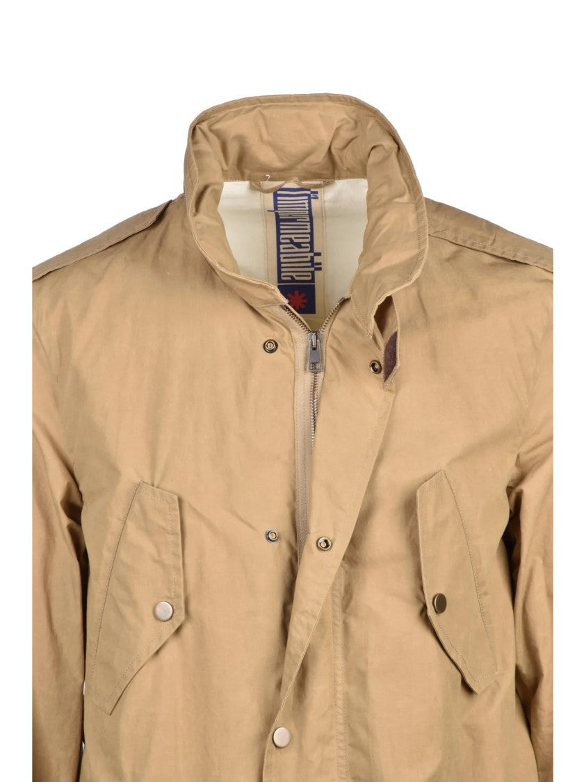 L Impermeabile Mid-Length Khaki Cotton Wembley Coat With Snap Closure