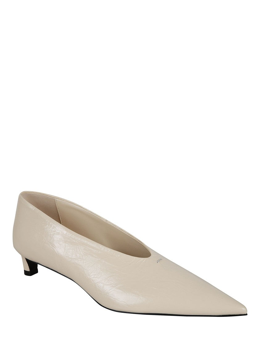 Jil Sander White Crinkled Patent Leather Pumps