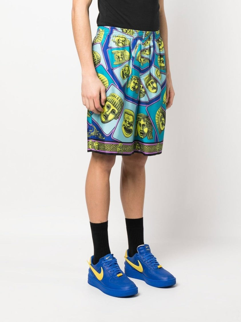 Versace Le Maschere Print Silk Shorts