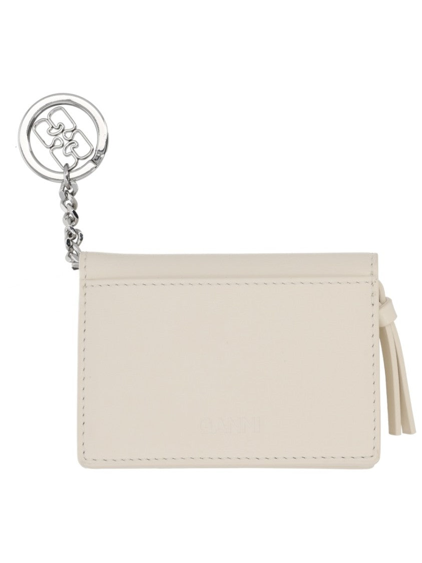 Ganni Raspberry Motif Silver Chain Card Holder Wallet