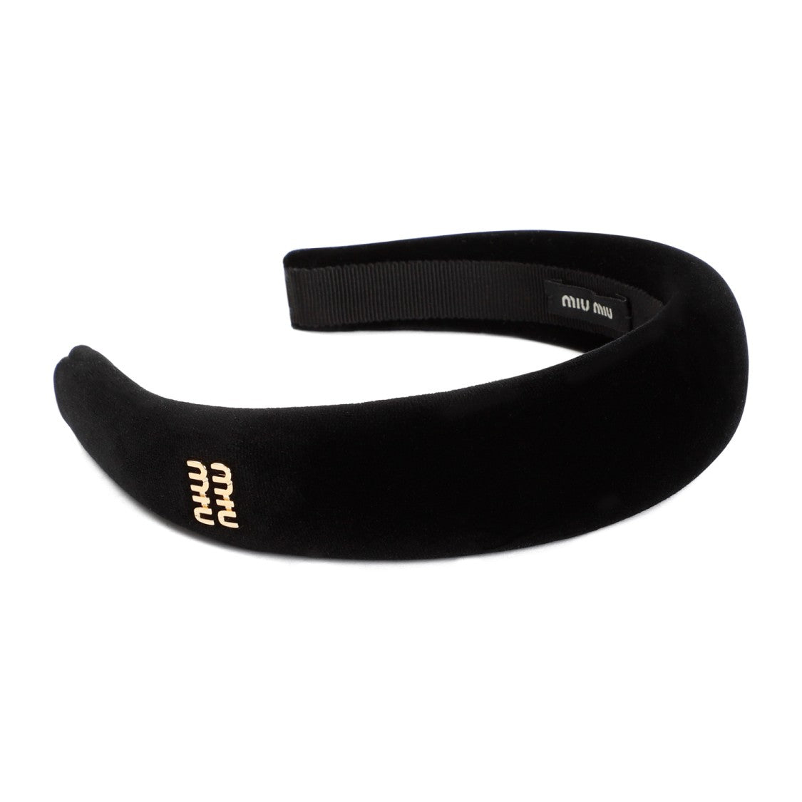 Miu Miu Black Velvet Padded Headband With Fuchsia Accent
