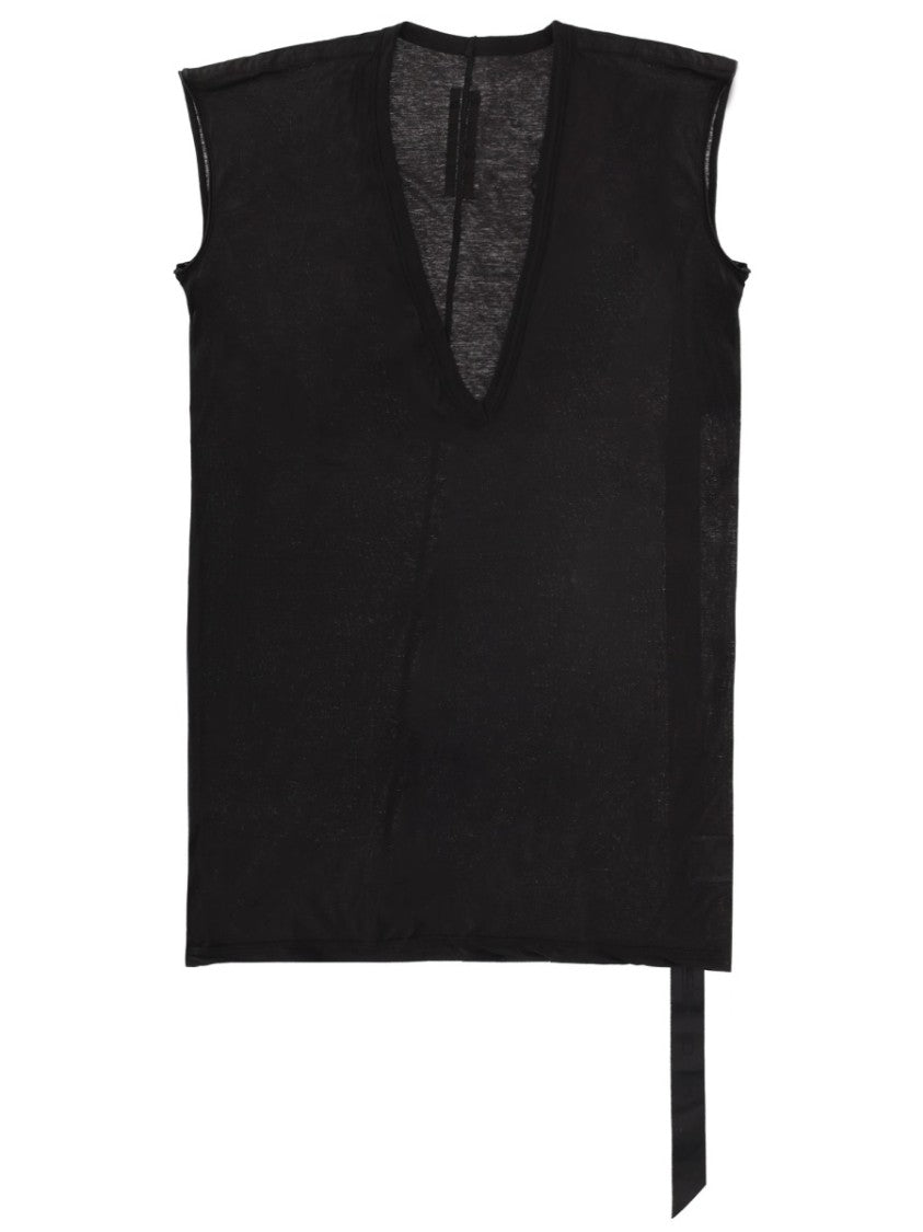 Drkshdw By Rick Owens Black Dylan T Sleeveless Raw Edge T-Shirt