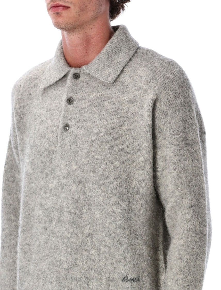 Ami Grey Wool And Alpaca Polo Sweater