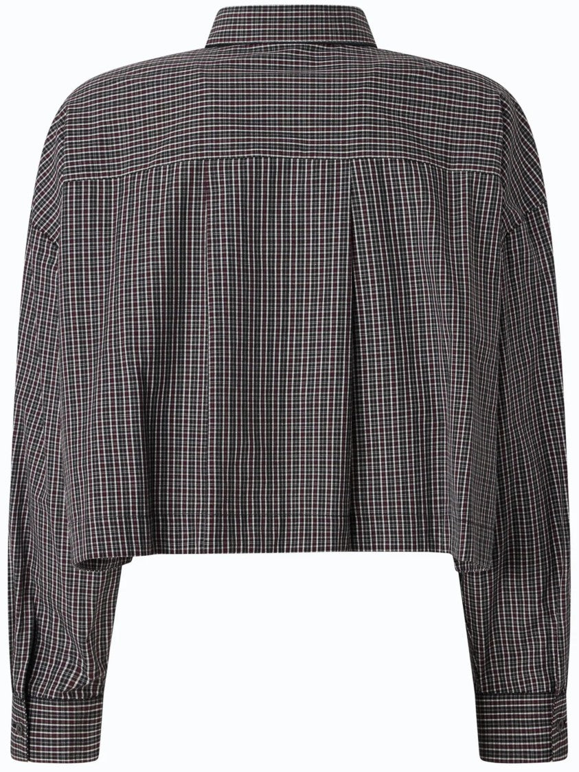 Pinko Cropped Checkered Shirt With Classic Collar And Decorative Tie