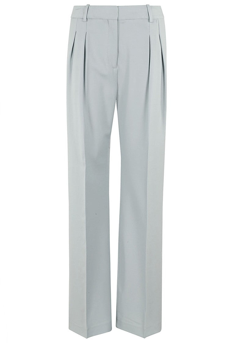Loulou De Saison Foam Green Pleated Virgin Wool Wide-Leg Pants