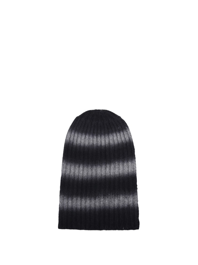 Hurray Gradient Stripe Ribbed Knit Cashmere Beanie