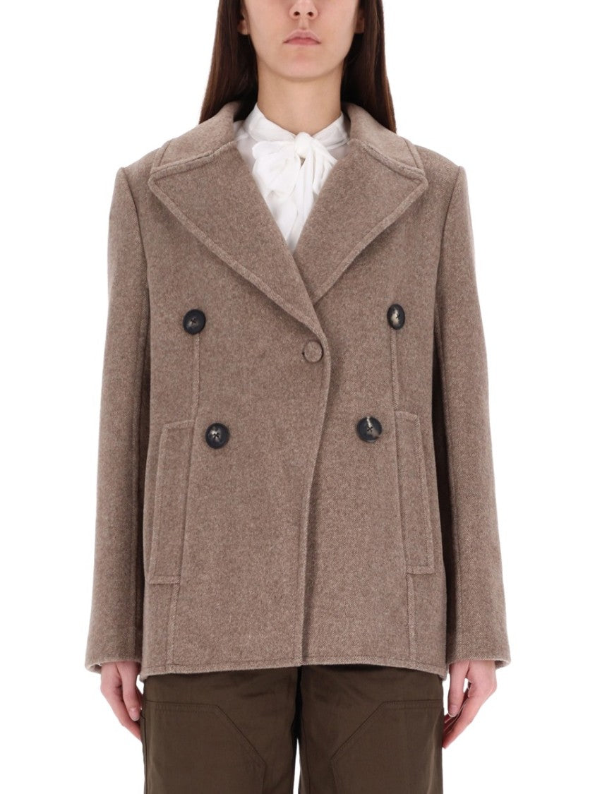 Tory Burch Double-Breasted Wool Blend Coat