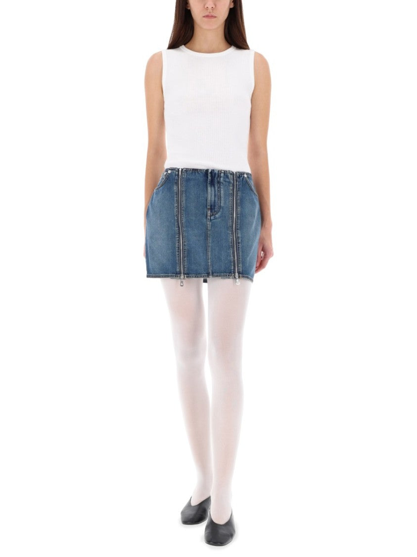 Jean Paul Gaultier Denim Miniskirt With Double Vertical Silver Zippers