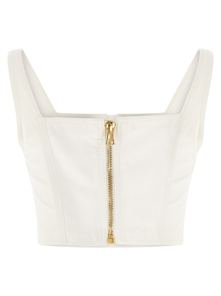 Balmain Cotton Canvas Top With Gold Button Detailing