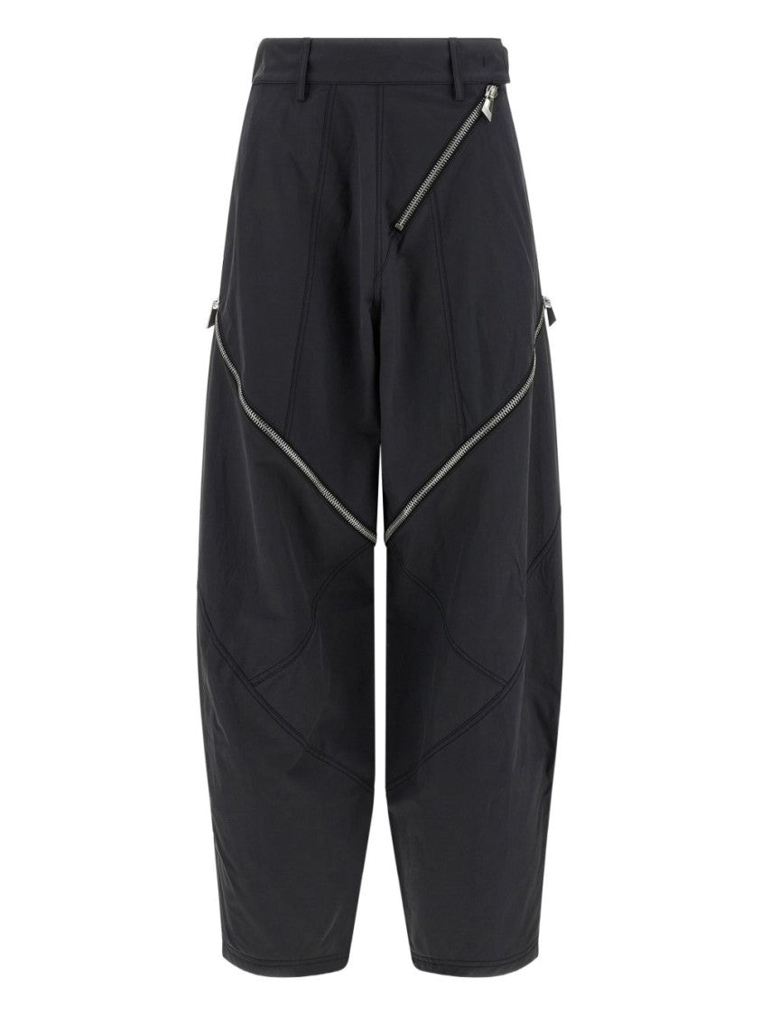 The Attico Cropped Grey Trousers With Diagonal Zipper Accents