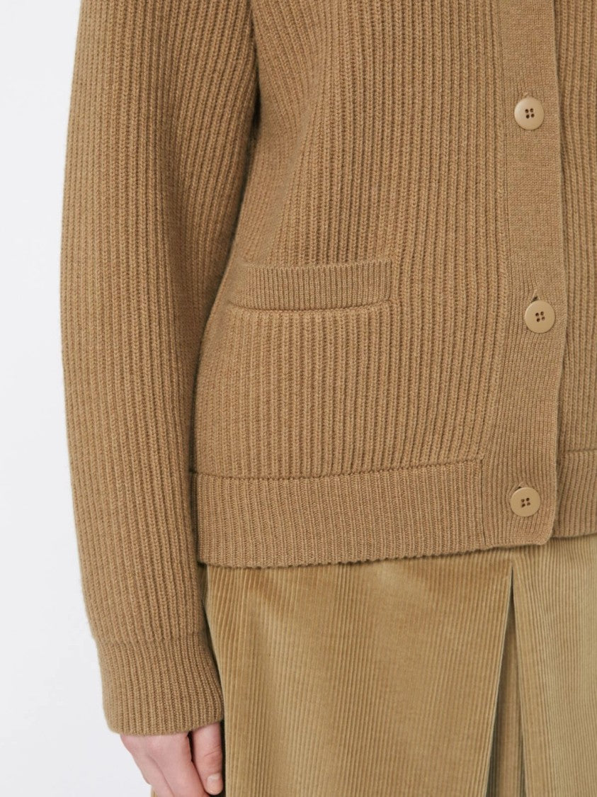 Max Mara Ribbed Knit Cardigan With High Collar