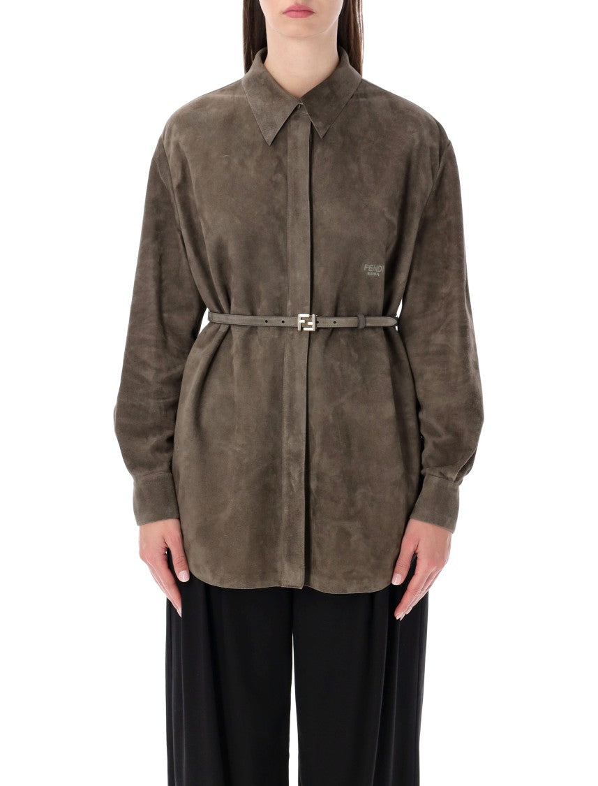 Fendi Taupe Suede Overshirt With Belt