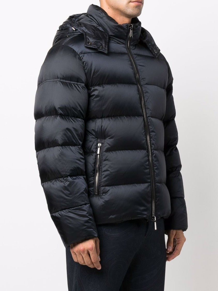 Moorer Navy Blue Padded Coat With Down-Feather Filling And Functional Pockets