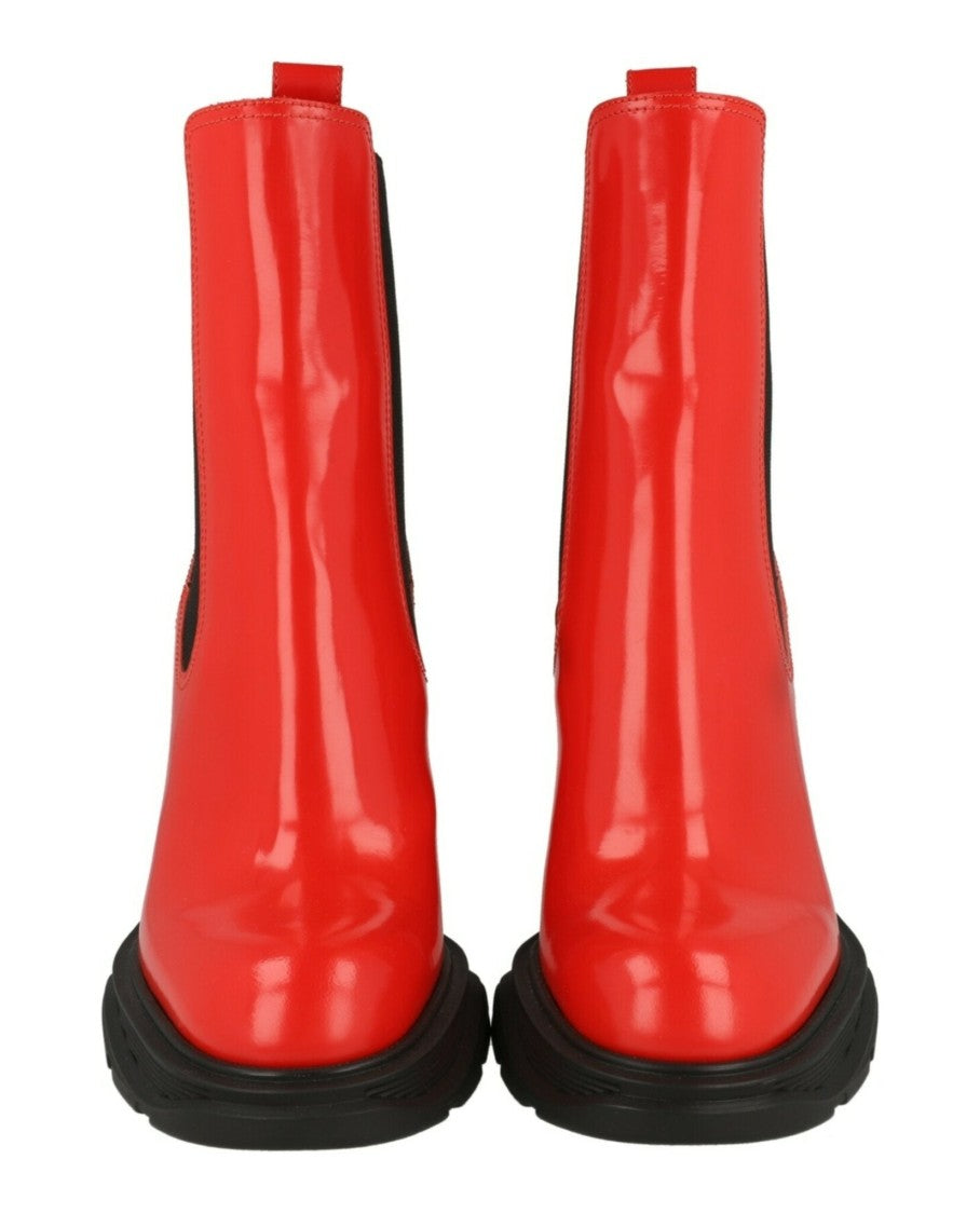 Alexander Mcqueen Tread Heeled Chelsea Boots With Glossy Patent Finish