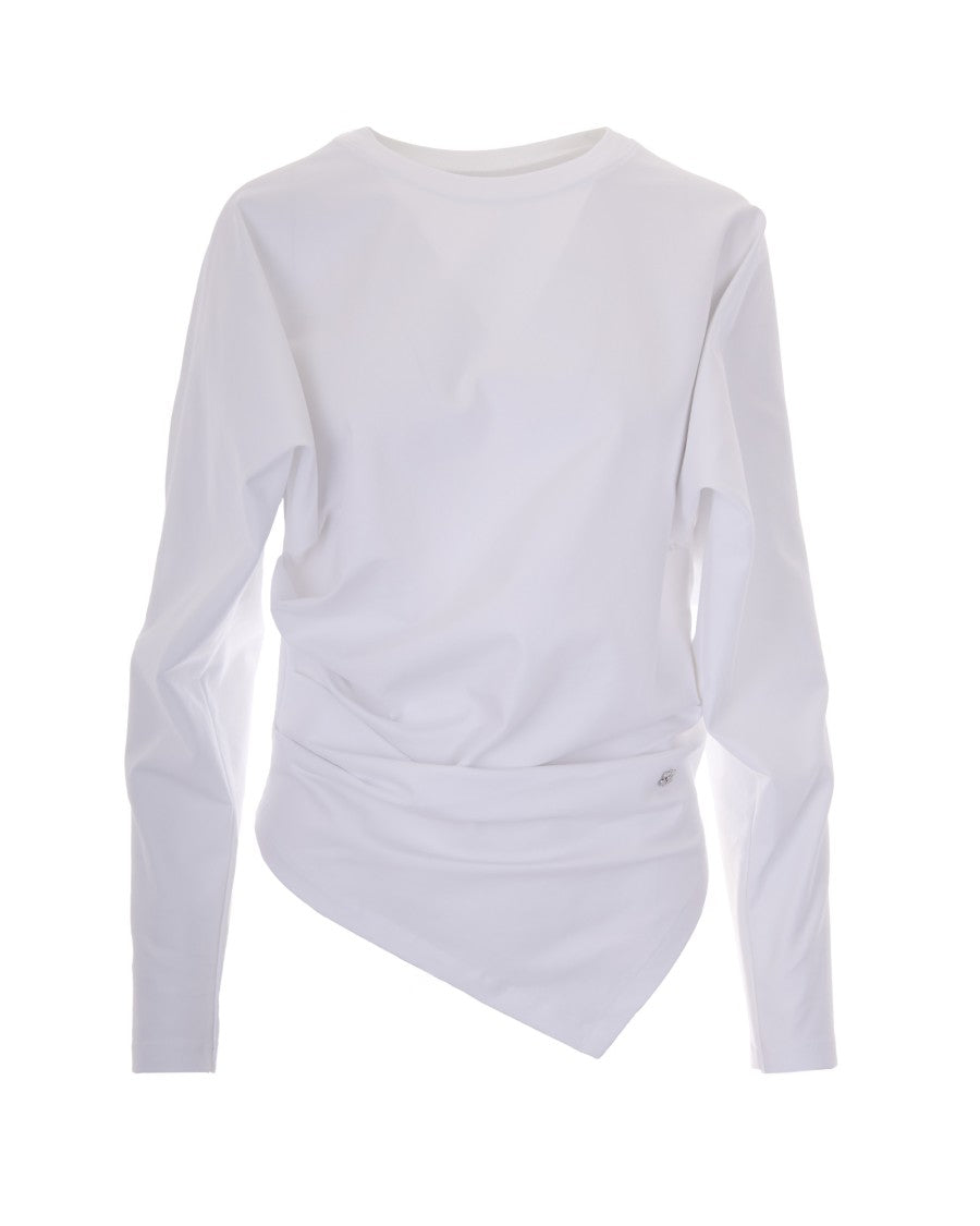 Ganni Heavy Stretch Draped Top In Bright White