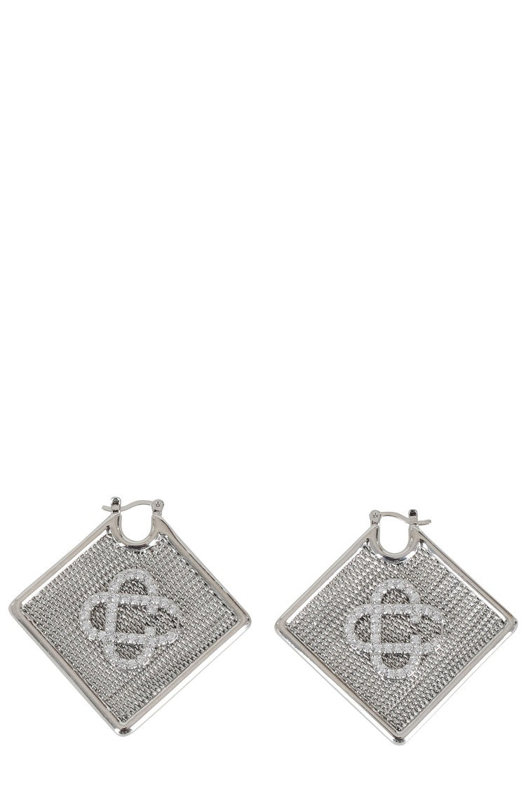 Casablanca Silver Diamond Logo Hoops Brass Earrings
