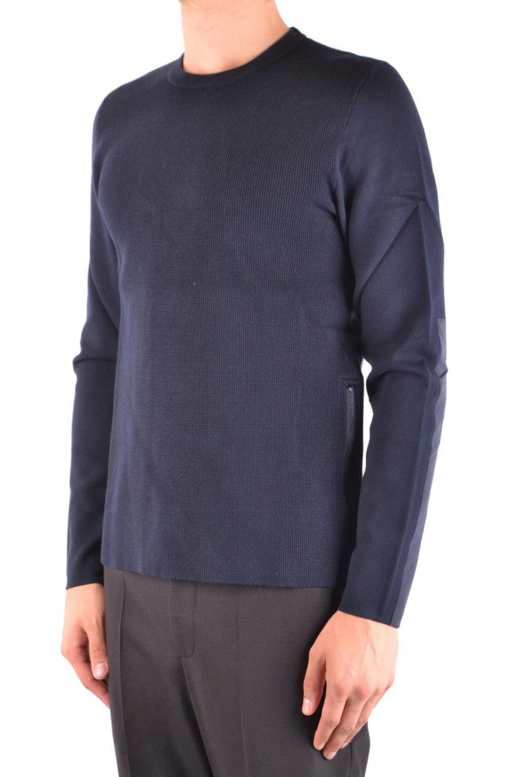 Michael Kors Ribbed Navy Sweater With Contrast Elbow Patches