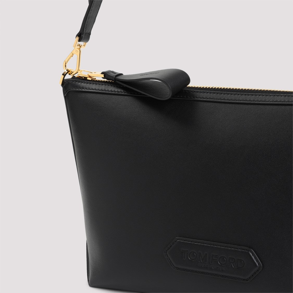 Tom Ford Structured Calf Leather Clutch With Detachable Strap