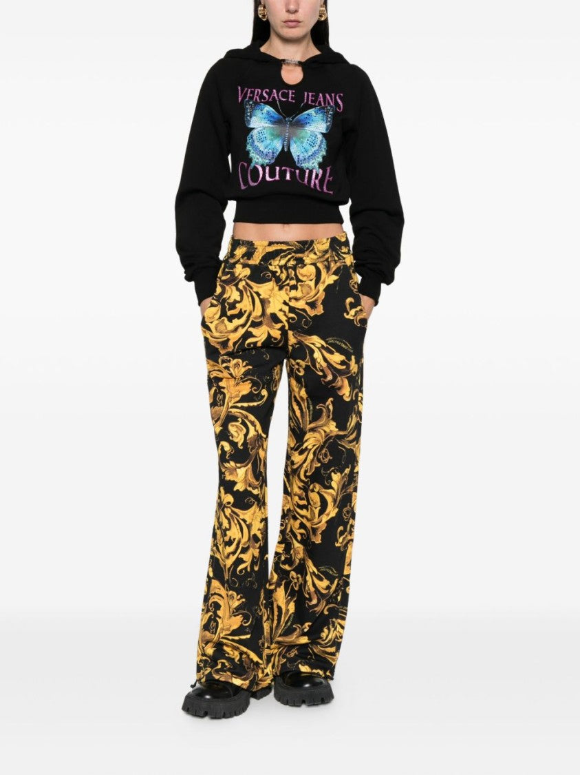 Versace Jeans Couture Cropped Black Sweatshirt With Butterfly Graphic