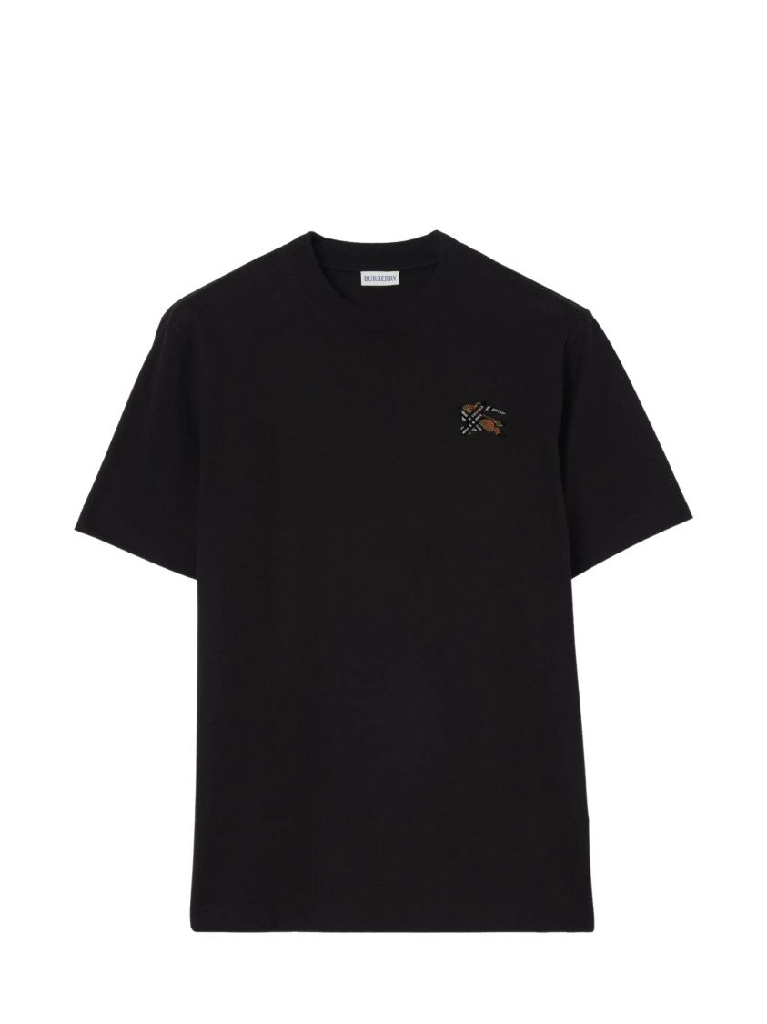 Burberry Black Cotton Check Logo T-Shirt