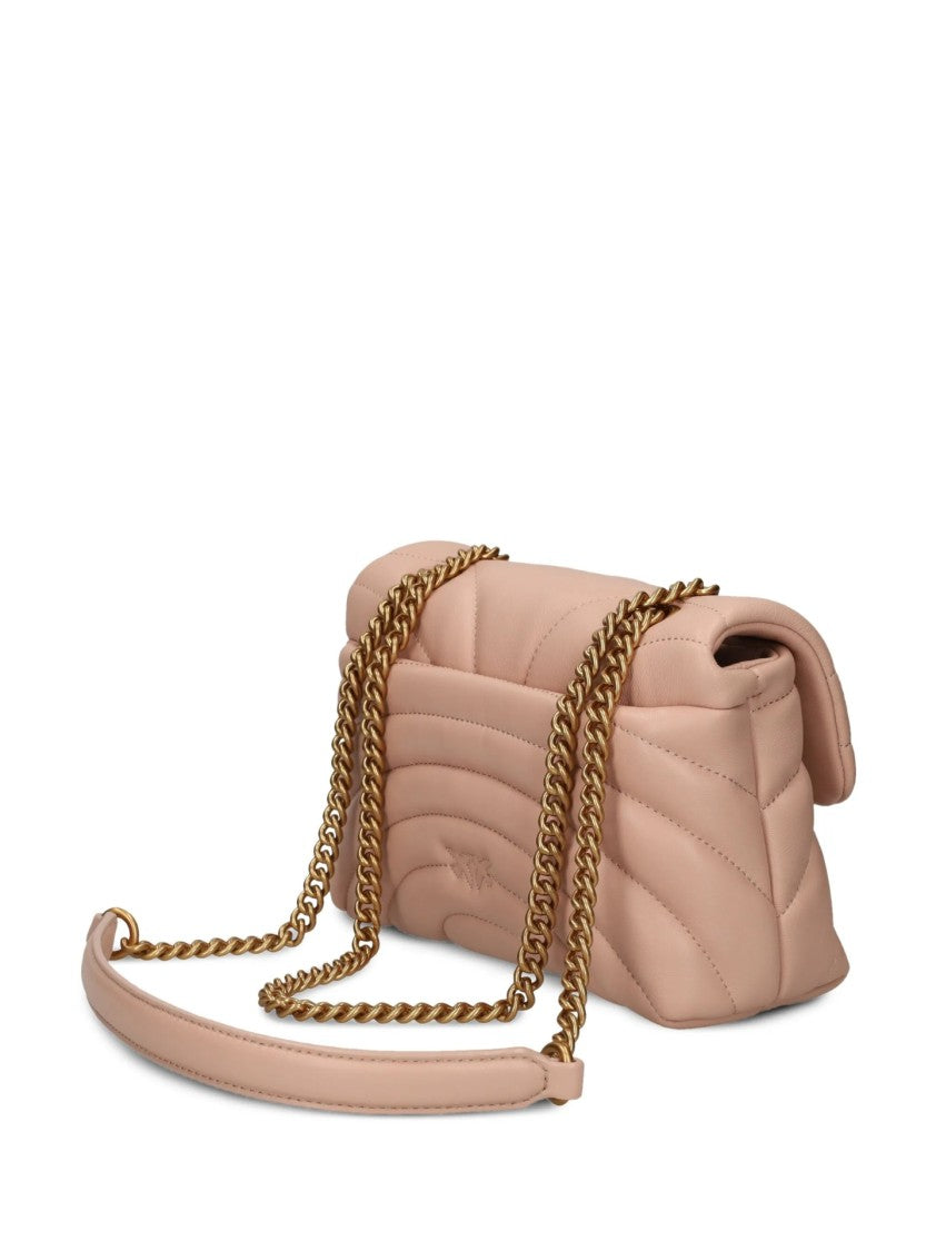 Pinko Quilted Flap Bag With Decorative Emblem And Chain Strap