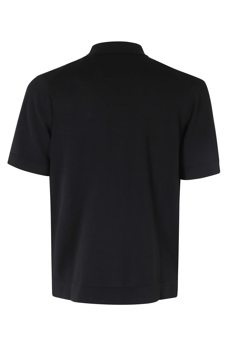 Kangra Black Pique Work Short Sleeve Ribbed Trim Cotton Sweater Polo Shirt