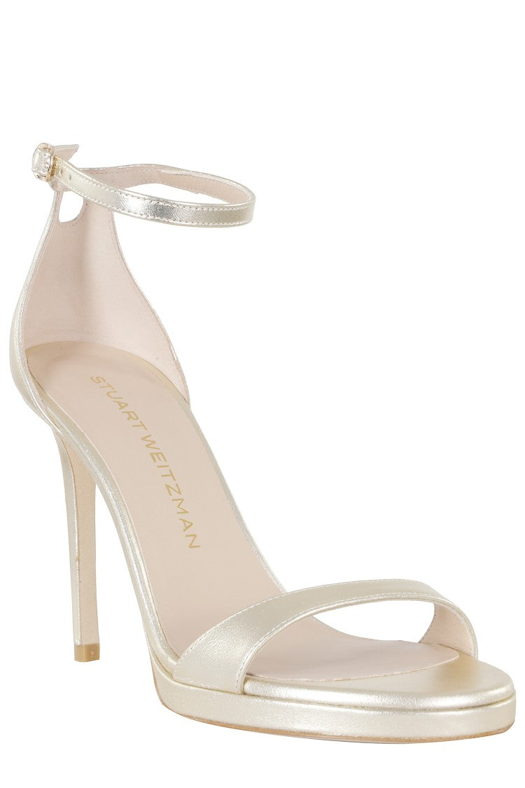Stuart Weitzman Gold Nudist Platform Ankle-Strap Leather Sandals