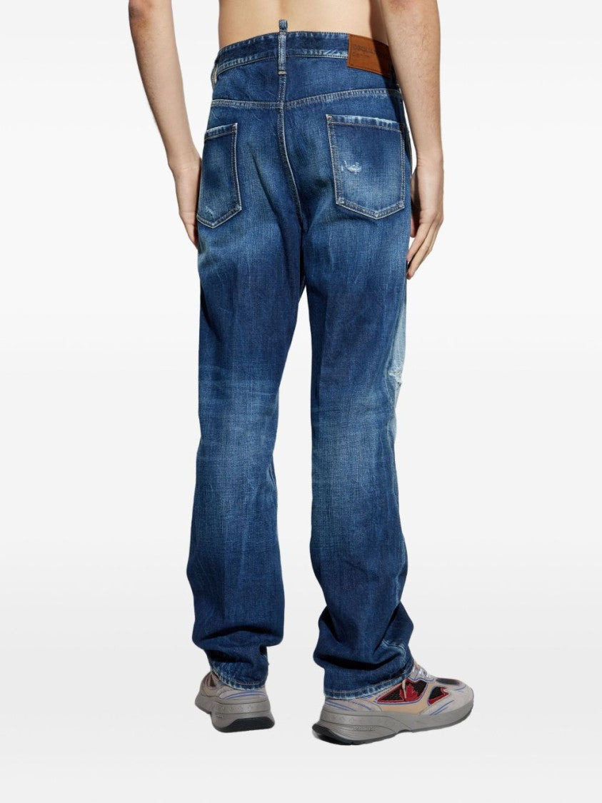 Dsquared2 Medium Blue Straight-Leg Jeans With Subtle Distressing