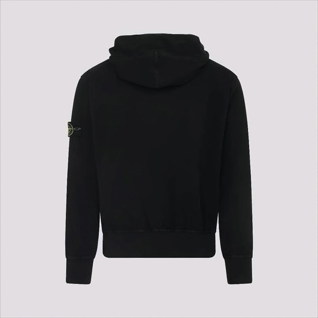 Stone Island Black Cotton Zip-Up Hoodie With Iconic Patch