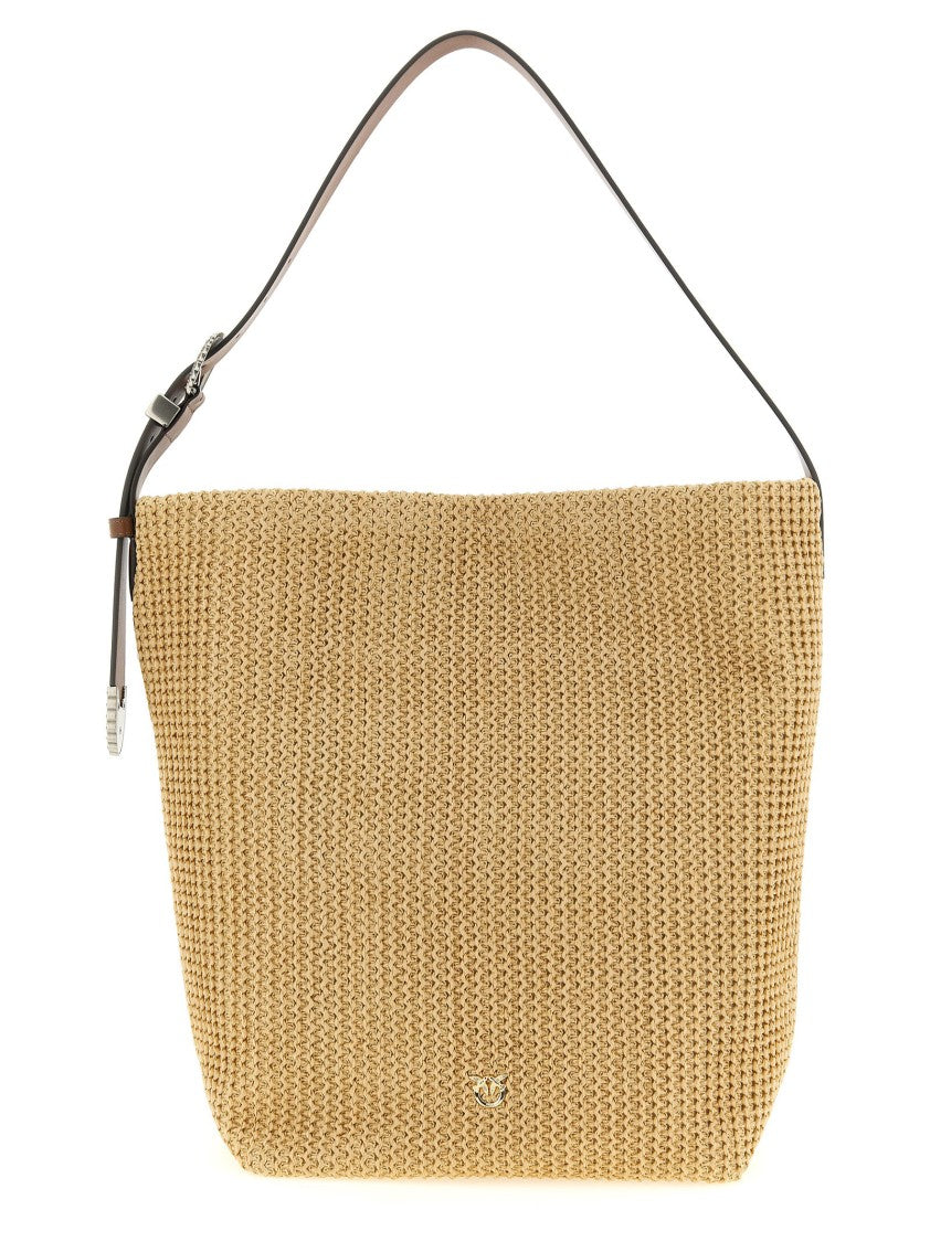 Pinko Raffia Bucket Bag With Love Birds Logo
